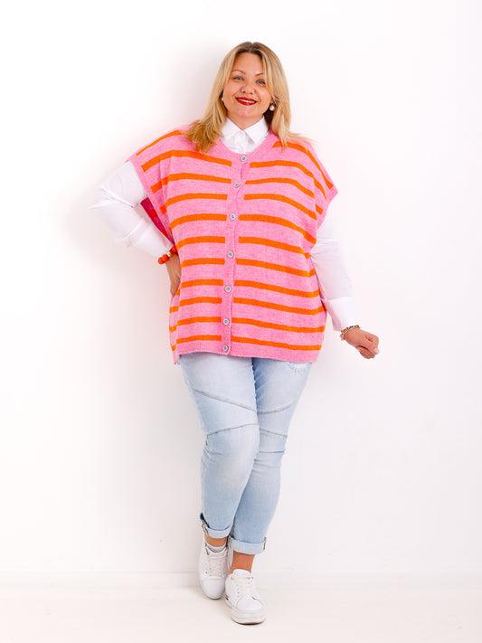 FENJA Curvy Size Pullunder / Strickweste - pink / orange gestreift