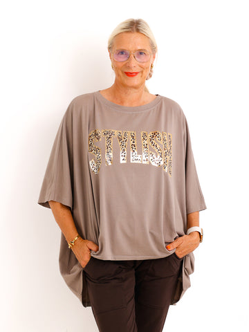 Curvy-Oversize-Shirt STELLA.S – Leo-Statement mit Glitzer-Print – Gr. 42-52
