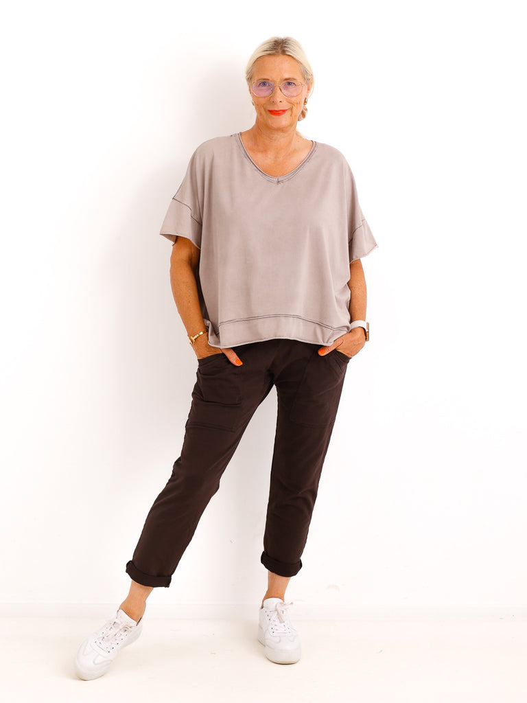 Oversize V-Neck T-Shirt JANICE.S – Premium Baumwolle – Rollsaum – Gr. 38-44