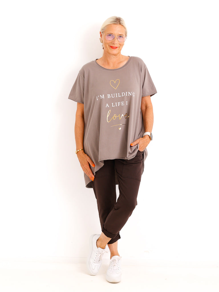 Oversize-Shirt SOFIA.S – Statement-Print mit edlen Goldakzenten – Gr. 38-46