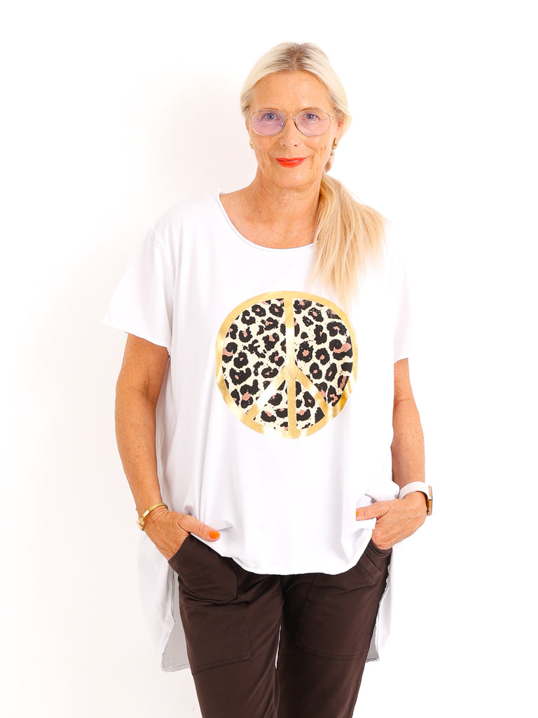 Lässiges Oversize-Shirt MELISSA.S – Leo-Peace mit edlem Goldglanz