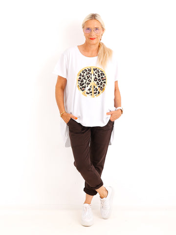 Lässiges Oversize-Shirt MELISSA.S – Leo-Peace mit edlem Goldglanz