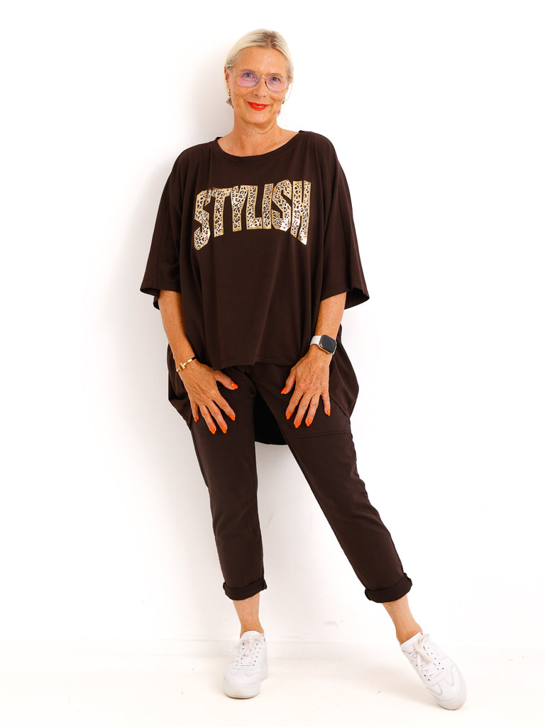 Curvy-Oversize-Shirt STELLA.S – Leo-Statement mit Glitzer-Print – Gr. 42-52