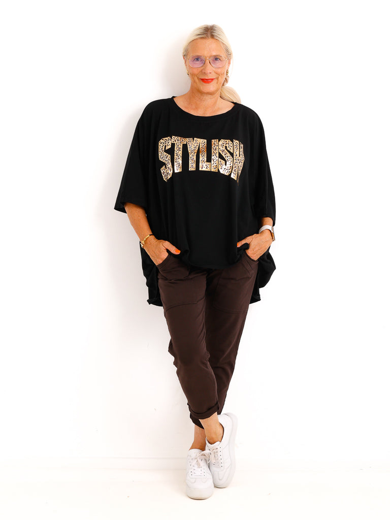 Curvy-Oversize-Shirt STELLA.S – Leo-Statement mit Glitzer-Print – Gr. 42-52