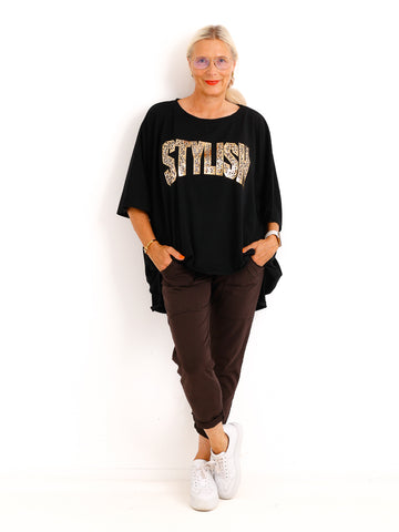 Curvy-Oversize-Shirt STELLA.S – Leo-Statement mit Glitzer-Print – Gr. 42-52