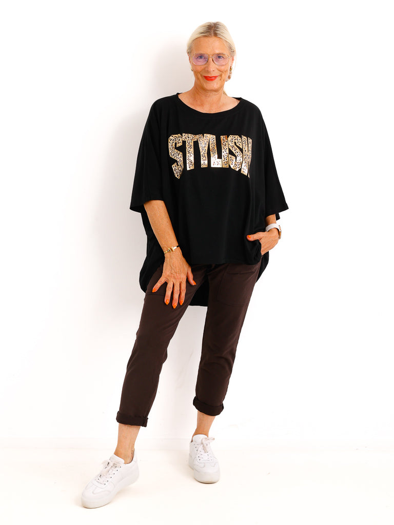 Curvy-Oversize-Shirt STELLA.S – Leo-Statement mit Glitzer-Print – Gr. 42-52