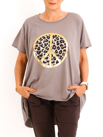 Lässiges Oversize-Shirt MELISSA.S – Leo-Peace mit edlem Goldglanz