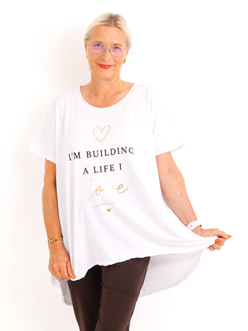 Oversize-Shirt SOFIA.S – Statement-Print mit edlen Goldakzenten – Gr. 38-46