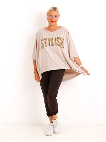 Curvy-Oversize-Shirt STELLA.S – Leo-Statement mit Glitzer-Print – Gr. 42-52