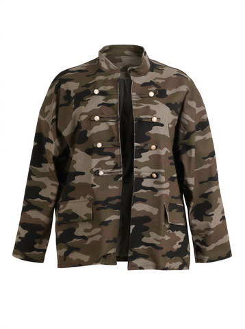 Curvy Size Denim-Jacke SANNE – Camouflage-Look mit dekorativen Riegeln – Gr. 46–56