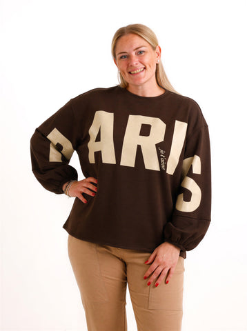 Oversize Sweatshirt TESSA – PARIS Statement-Print über Front & Ärmel – Gr. 40–46