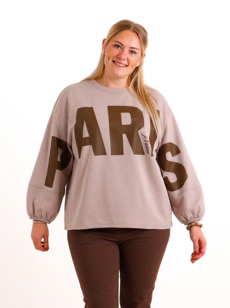 Oversize Sweatshirt TESSA – PARIS Statement-Print über Front & Ärmel – Gr. 40–46