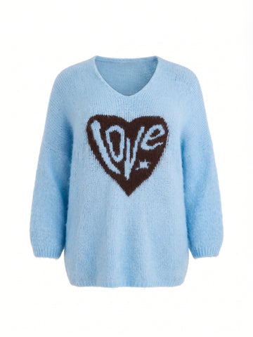 Curvy Pullover LUNESSA – Lässiger Longstyle mit Herz-Motiv – Gr. 42–50