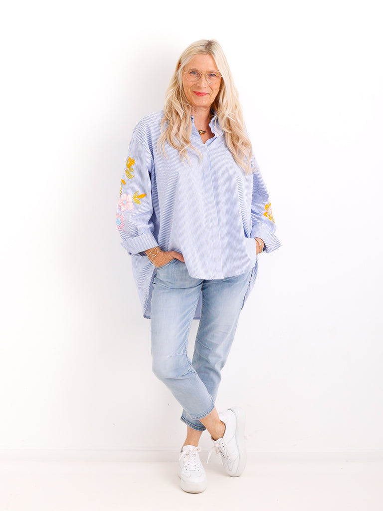 MIRA XXL Bluse - blau / weiß gestreift