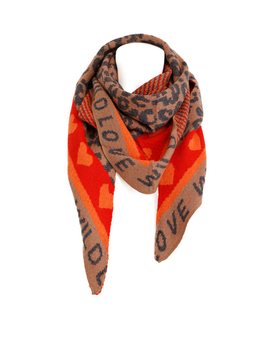 TILLY Dreiecksschal mit Kaschmir - anthrazit/taupe/rot/orange