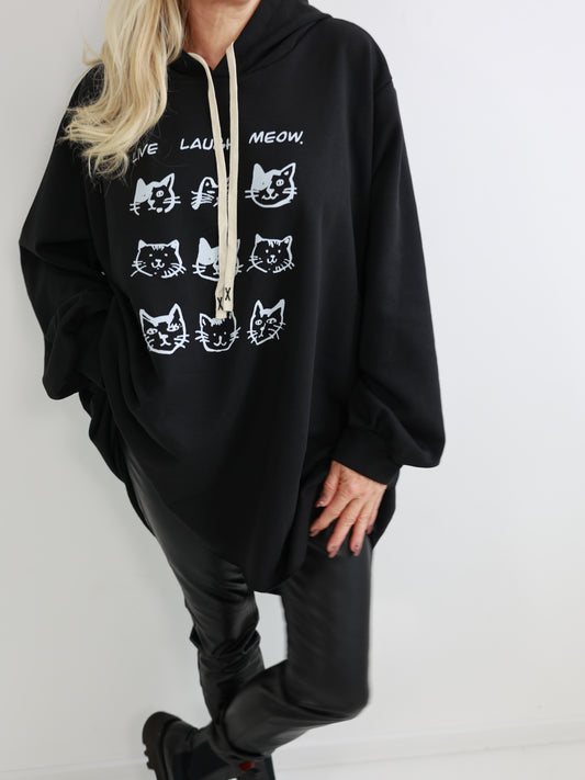 MEOW Plus Size Hoodie - schwarz