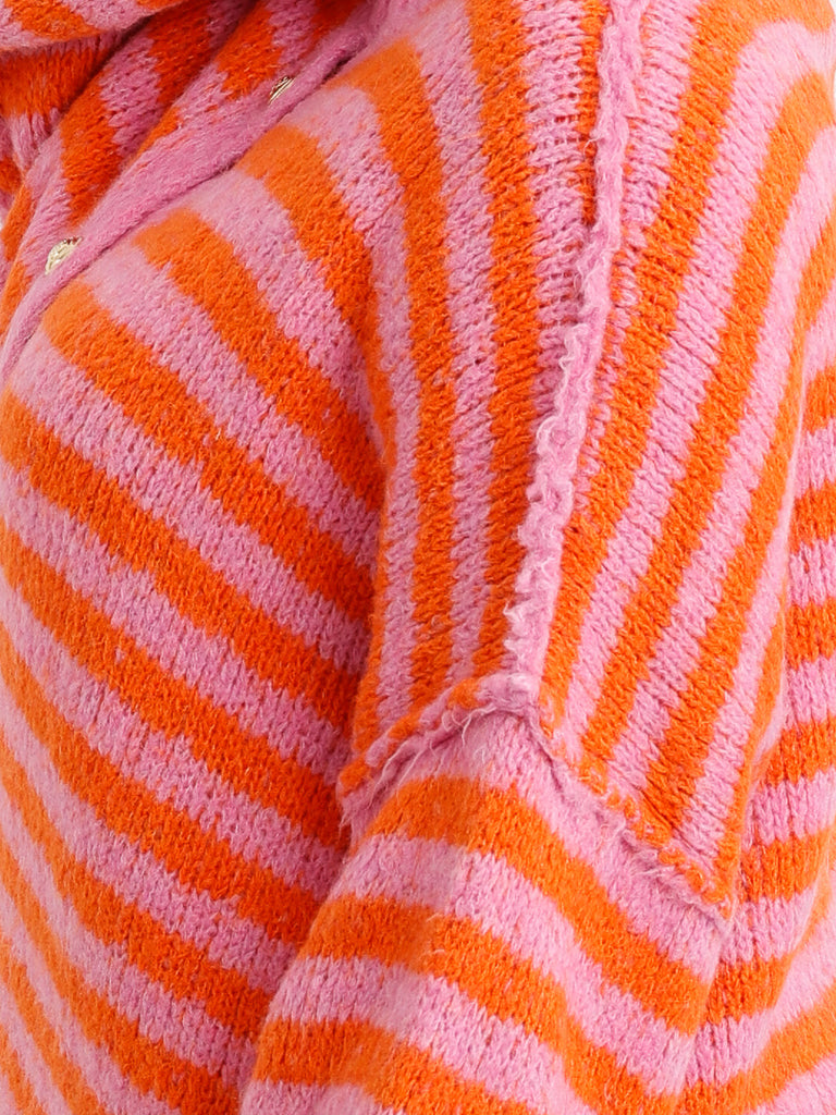 SARA Oversize Strickjacke - orange/pink gestreift