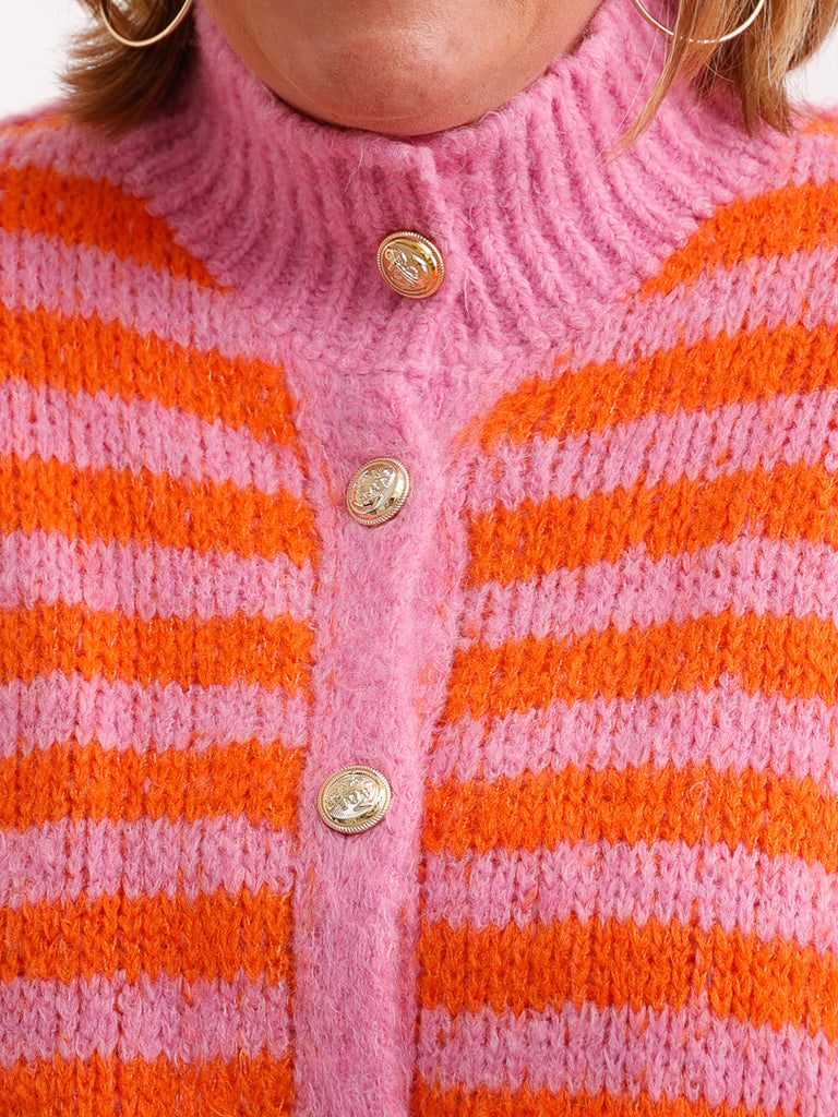 SARA Oversize Strickjacke - orange/pink gestreift