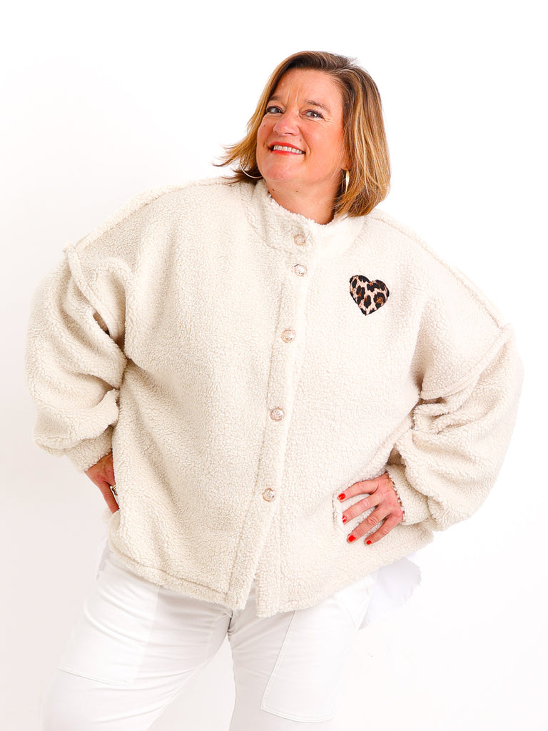 HERZCHEN Oversize Teddy Jacke - beige