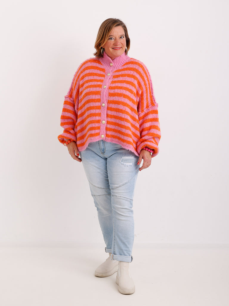 SARA Oversize Strickjacke - orange/pink gestreift