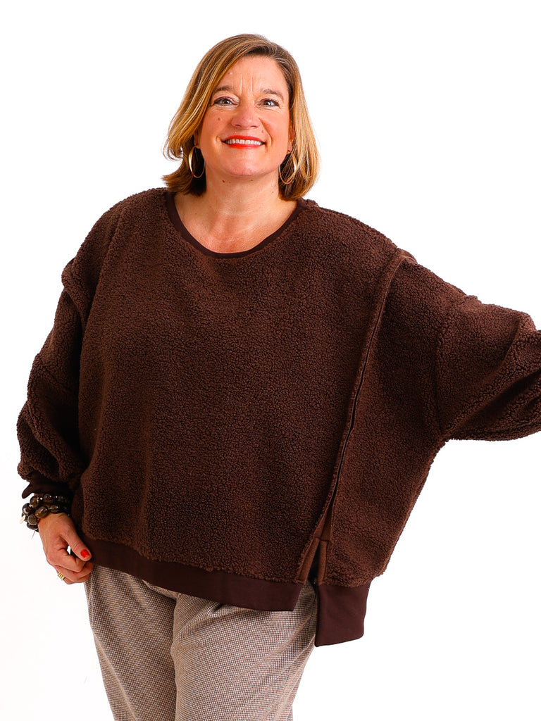 TINA Oversize Teddy Pullover - schoko