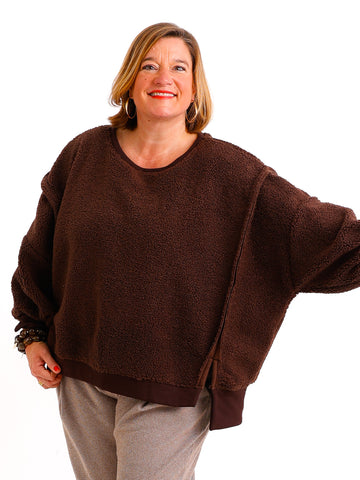 TINA Oversize Teddy Pullover - schoko