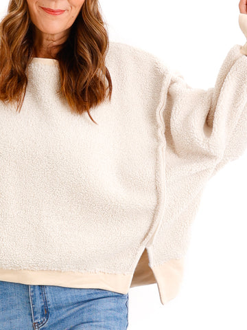 TINA Oversize Teddy Pullover - offwhite