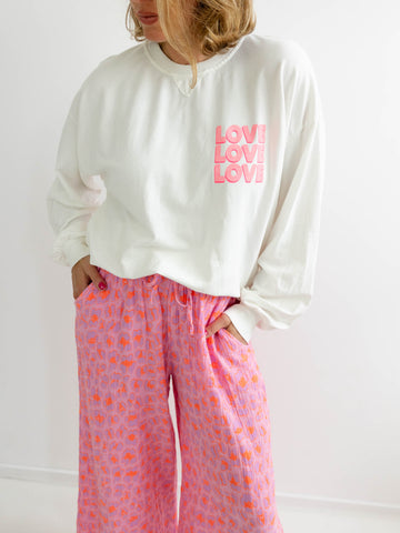 LOVE Oversize Sweatshirt - weiß/pink