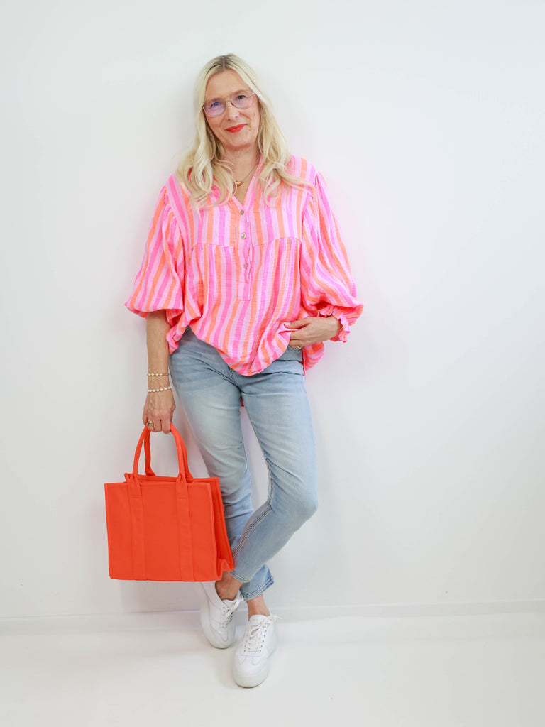 KIRA Musselin Bluse - rosa/orange