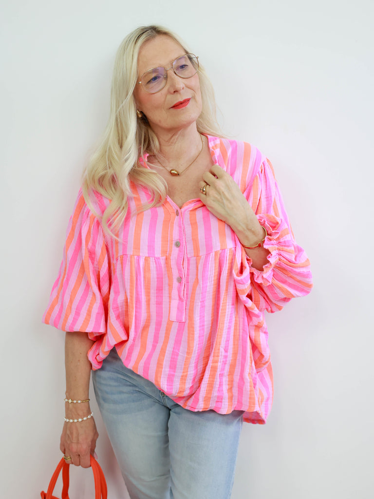 KIRA Musselin Bluse - rosa/orange