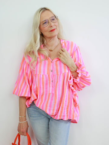 KIRA Musselin Bluse - rosa/orange