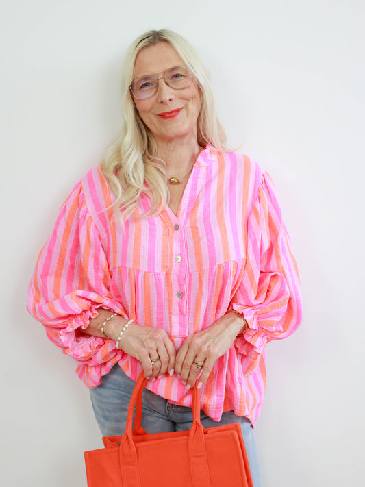 KIRA Musselin Bluse - rosa/orange