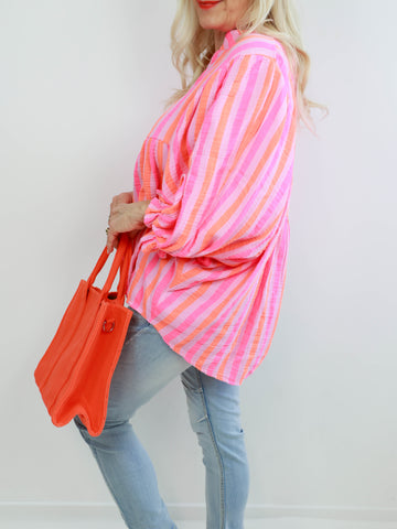 KIRA Musselin Bluse - rosa/orange