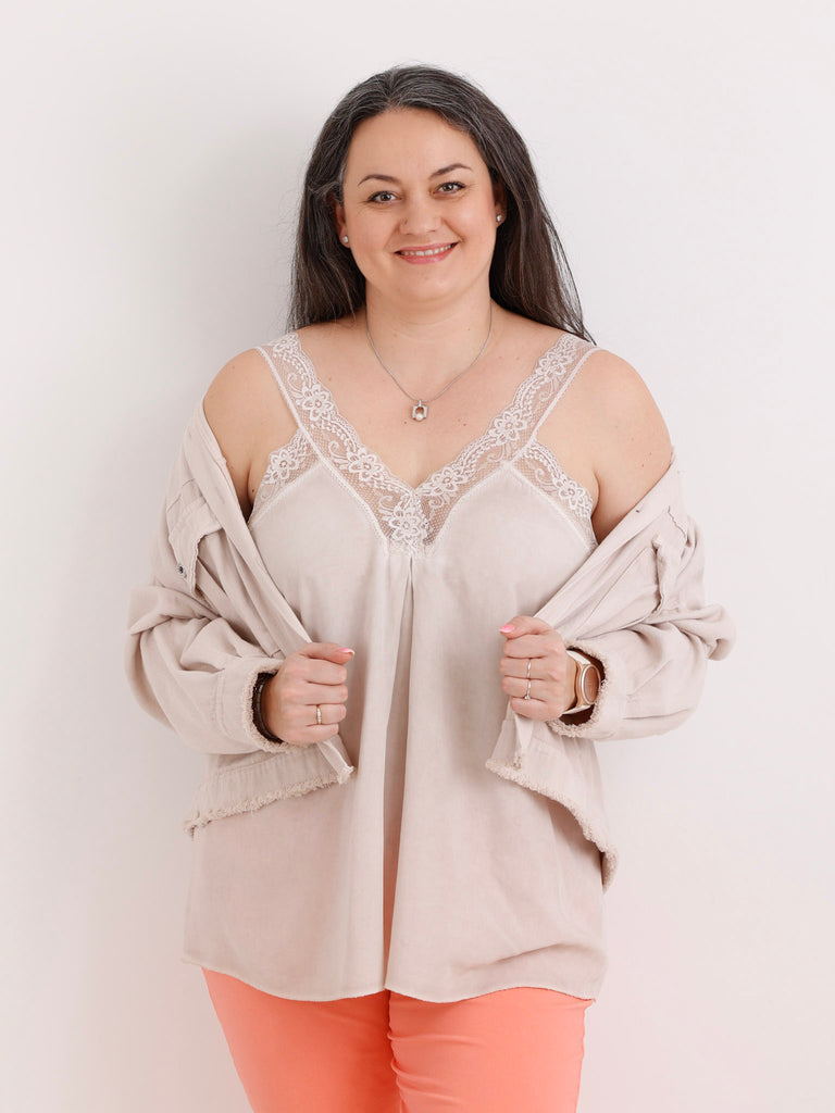 Curvy Viskose Top FELINA.S – A-Linie mit Spitze – Gr. 42-48