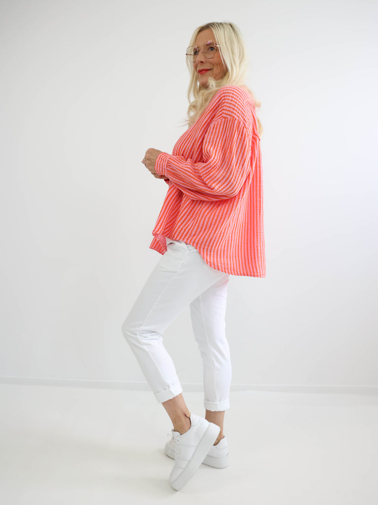 ANNA Oversize Musselin Bluse - verschiedene  Farben - gestreift