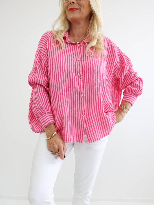 ANNA Oversize Musselin Bluse - rosa / pink - gestreift