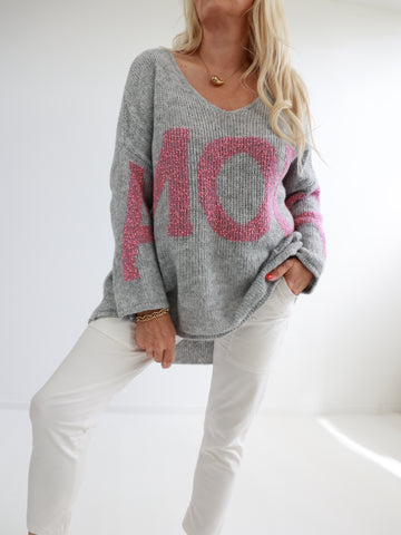 MARIE Oversize Pullover - grau/pink