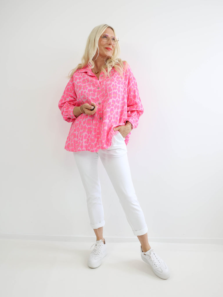 ANNA Oversize Musselin Bluse - Leo pink
