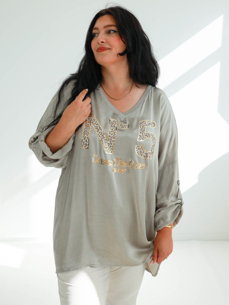 CANDY Plus Size Satin Longsleeve - taupe