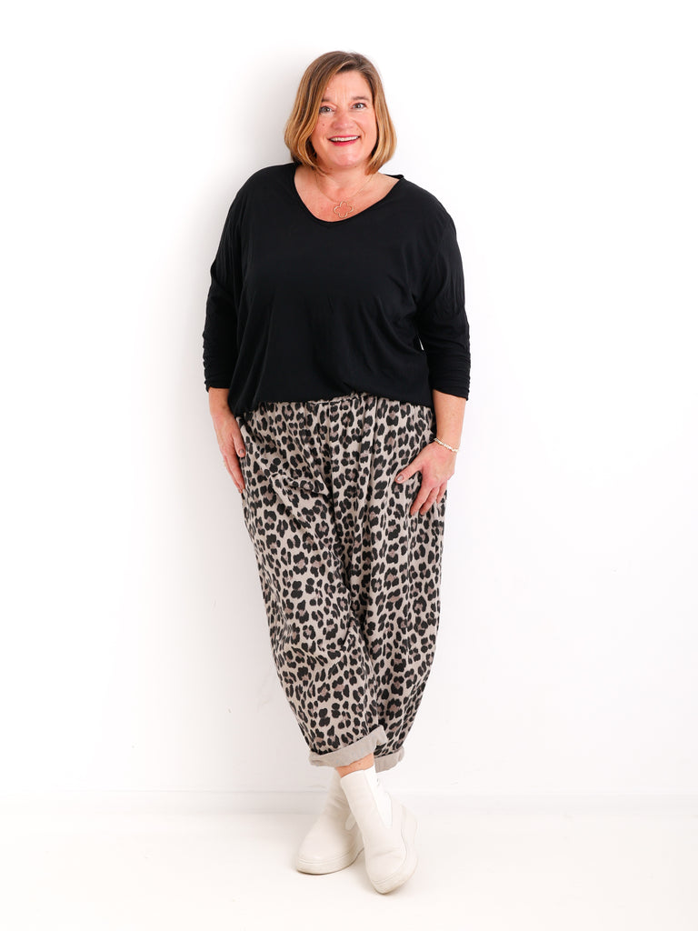 TOM Curvy Size Hose leo - beige / schwarz