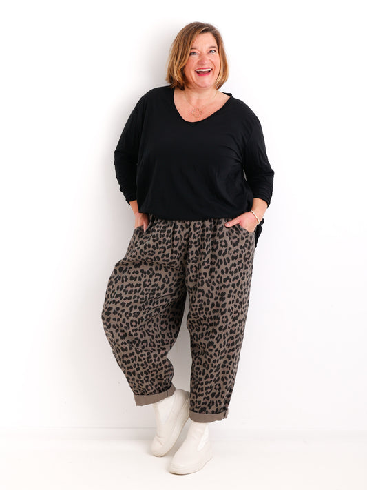TOM Curvy Size Hose leo - taupe / schwarz