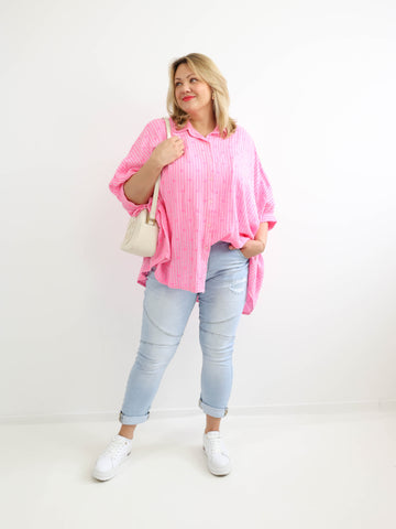 MILA XXXL Musselin Bluse - rosa / pink - gestreift