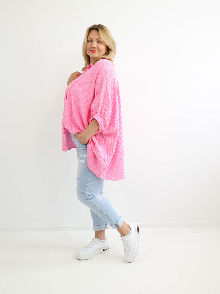 MILA XXXL Musselin Bluse - rosa / pink - gestreift
