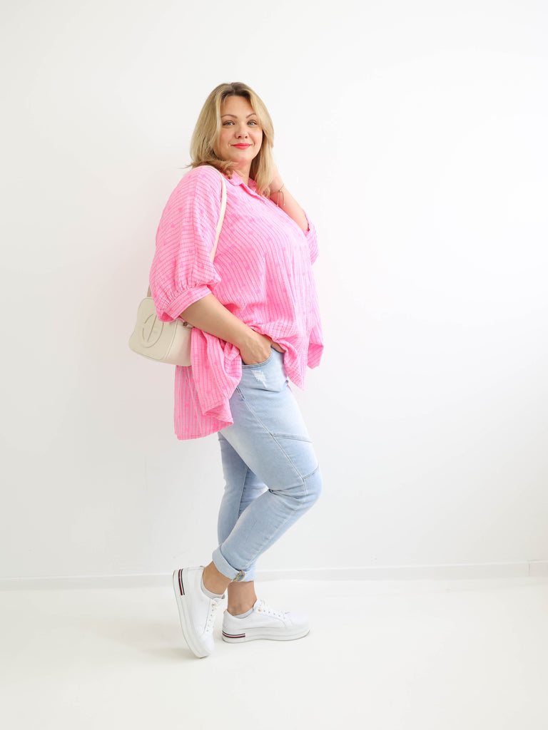 MILA XXXL Musselin Bluse - rosa / pink - gestreift