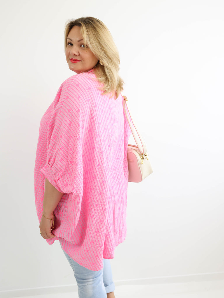 MILA XXXL Musselin Bluse - rosa / pink - gestreift