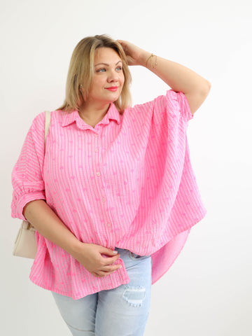 MILA XXXL Musselin Bluse - rosa / pink - gestreift