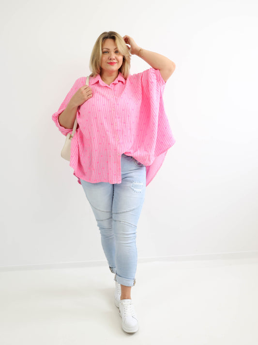 MILA XXXL Musselin Bluse - rosa / pink - gestreift