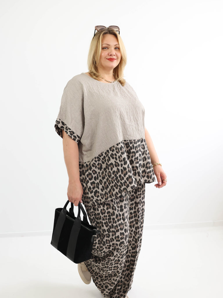MARA XXL Blusenshirt - taupe / leo