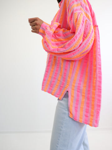 JUNA Oversize Musselin Bluse - orange / pink gestreift