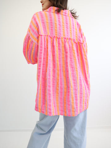 JUNA Oversize Musselin Bluse - orange / pink gestreift